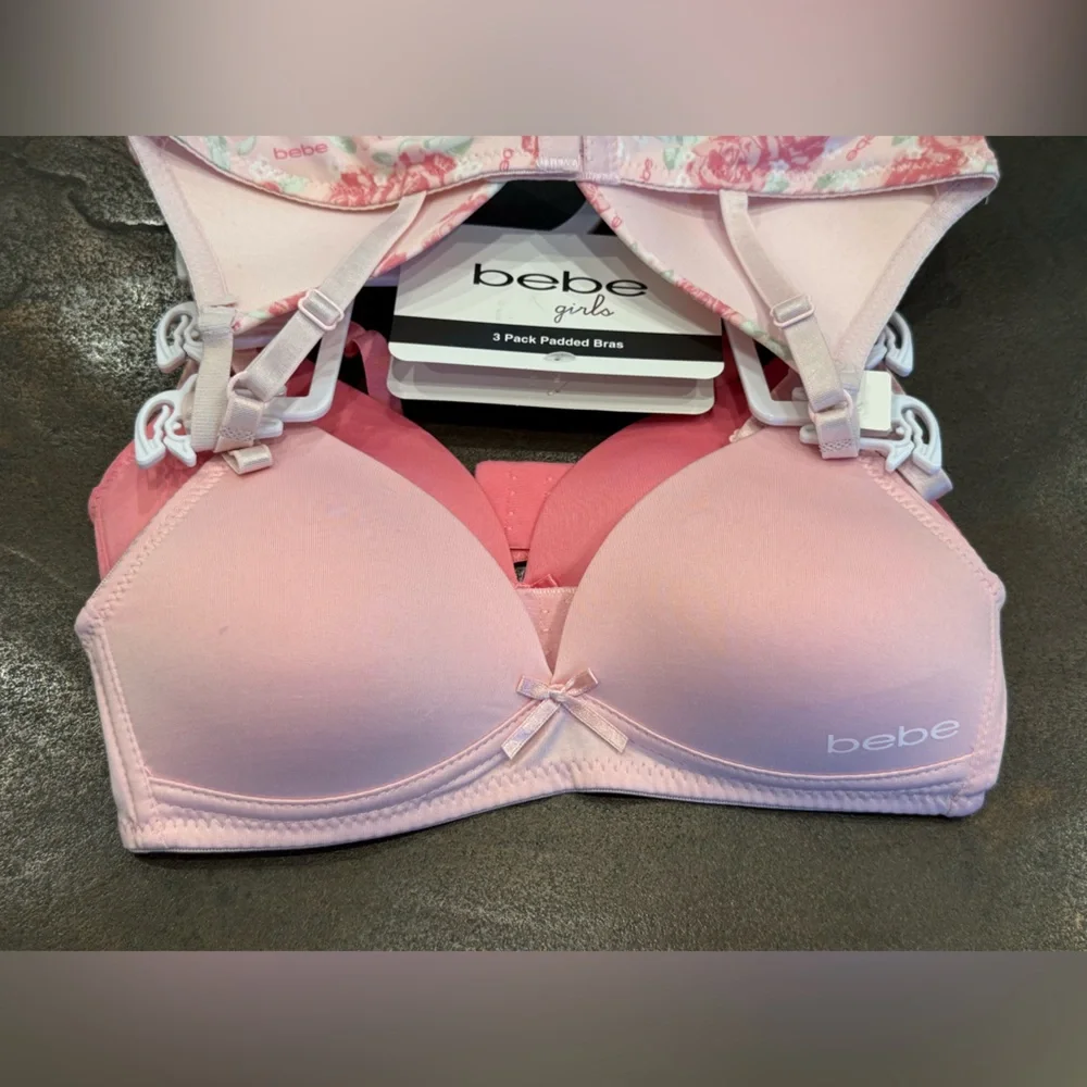 Bebe NWT Girls Sz 32A 3 Pack Pinks & Floral Slightly Padded Bras (I049) - Picture 7 of 9